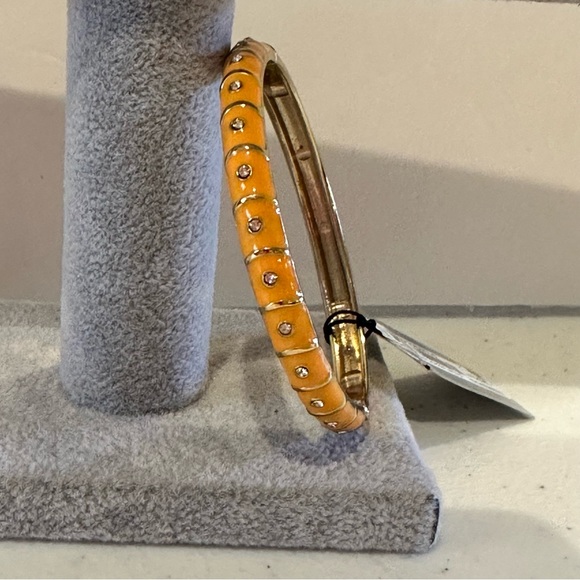 NWT Sequin by Nordstrom Clamper Bangle Bracelet-orange & gold tone & rhinestones - Picture 3 of 12